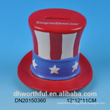 Lovely American flag design ceramic hat coin bank